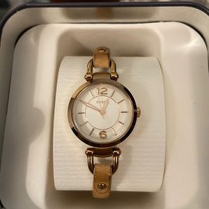 Fossil Watch with Case - Light Brown Leather Band and Rose Gold Hardware
